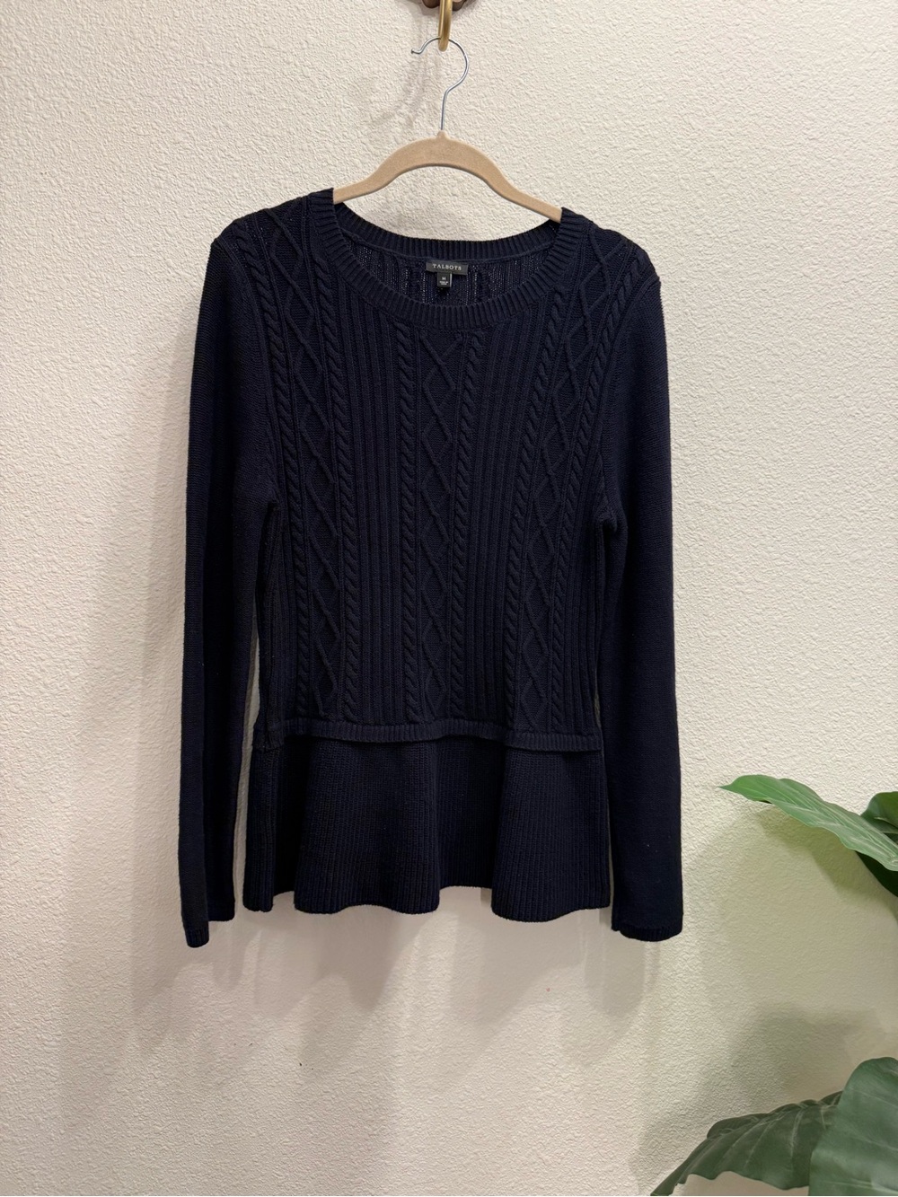 Talbots Navy Cable Knit Cashmere Blend Peplum Sweater Size Medium
